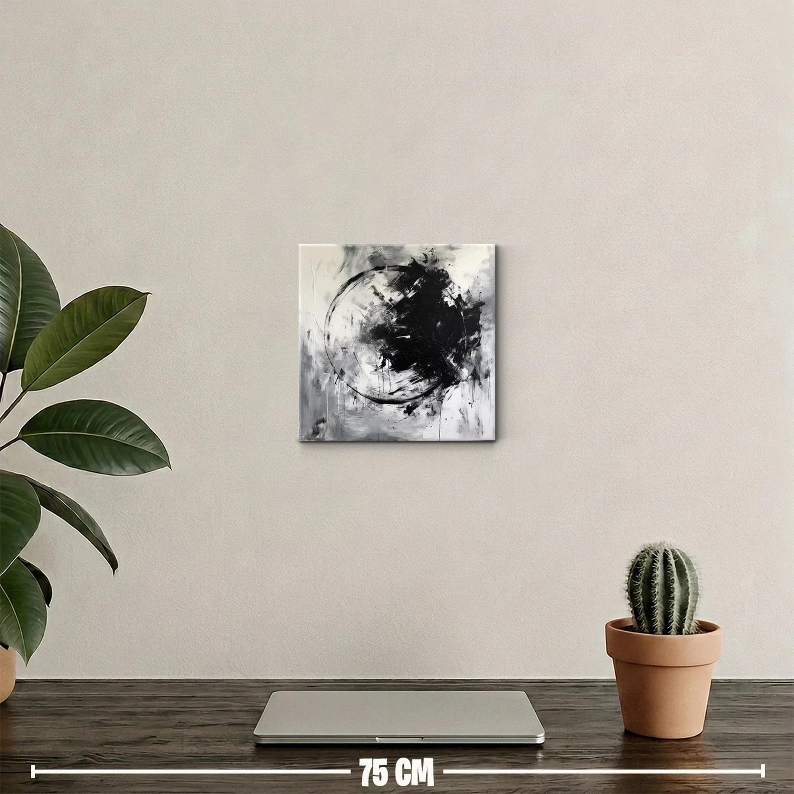 Cuadro abstracto en blanco y negro con círculo dinámico — miniatura 2