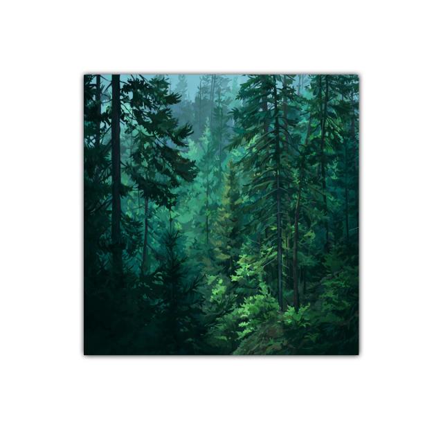 Bosque frondoso en tonos verdes y azules concentrados