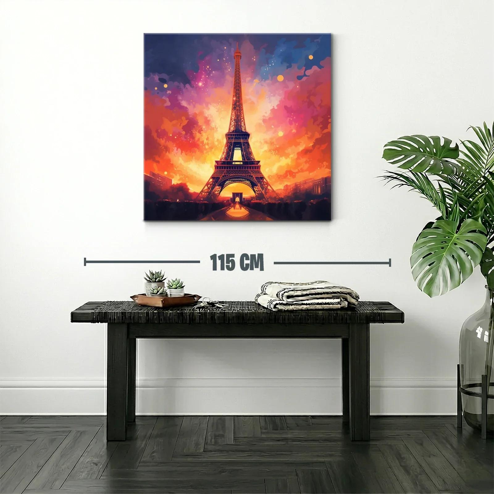 Atardecer vibrante con la Torre Eiffel iluminada en París — miniatura 2