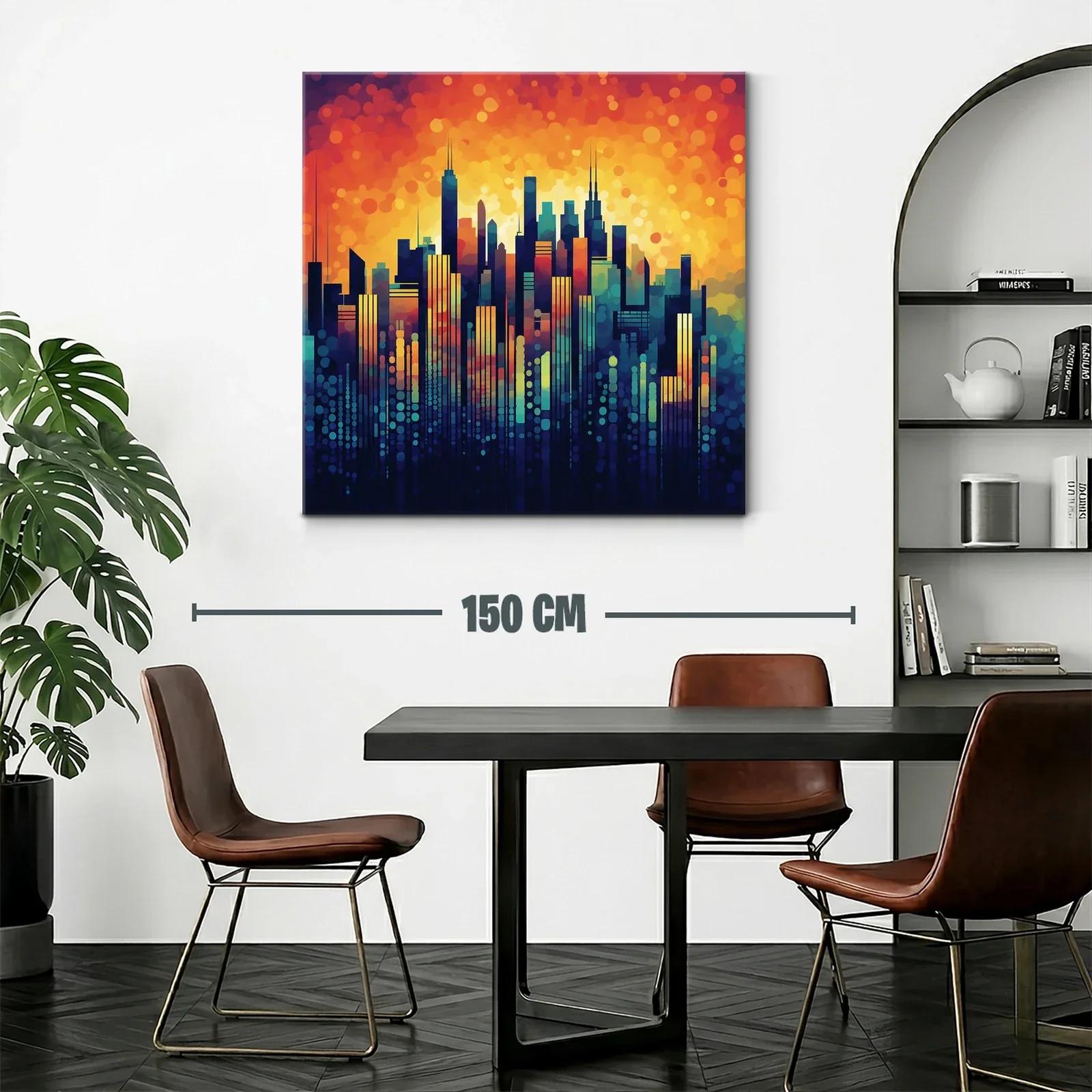 Vibrante skyline urbano con tonos cálidos y fríos contrastantes — miniatura 2