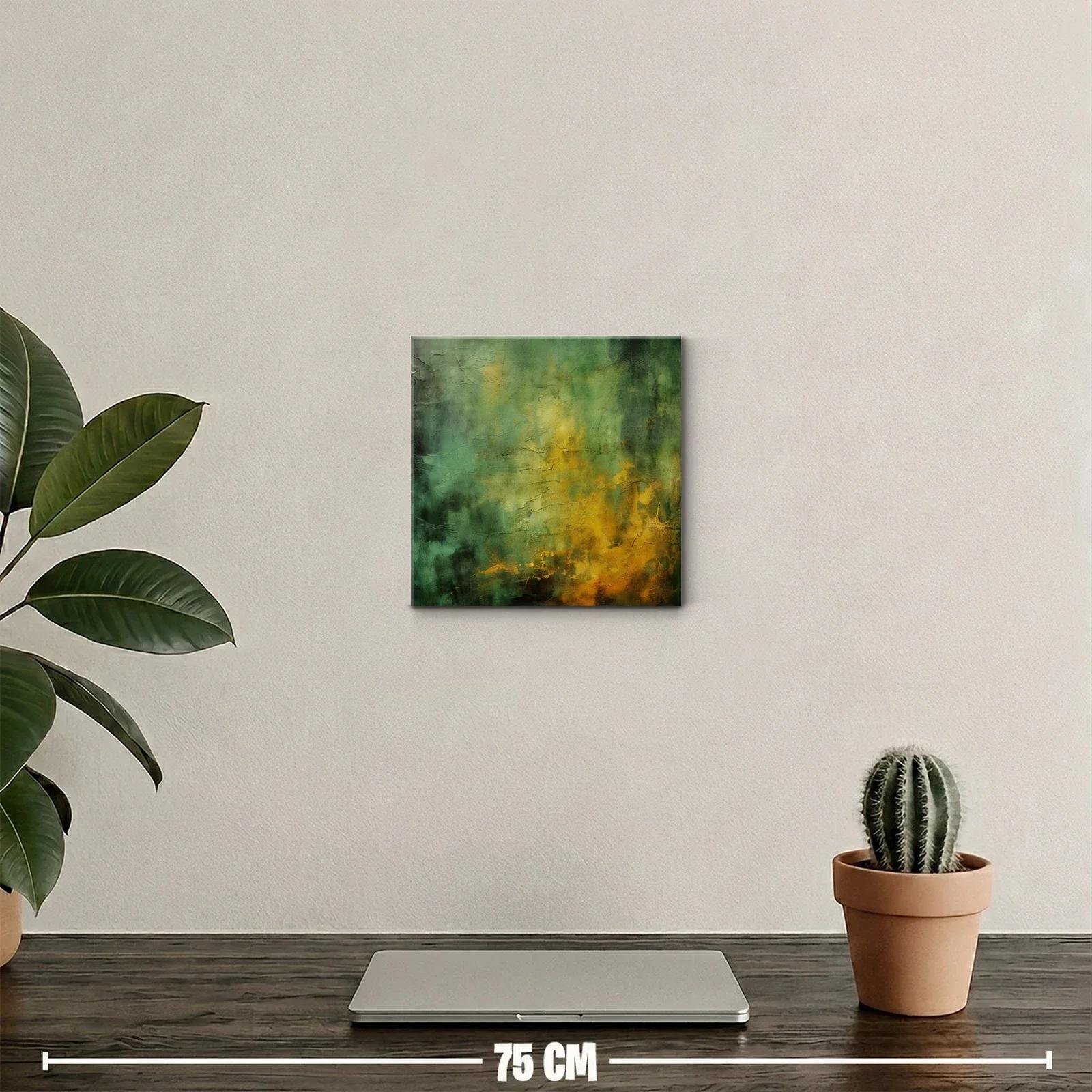 Cuadro abstracto con texturas en tonos verdes y dorados — miniatura 2