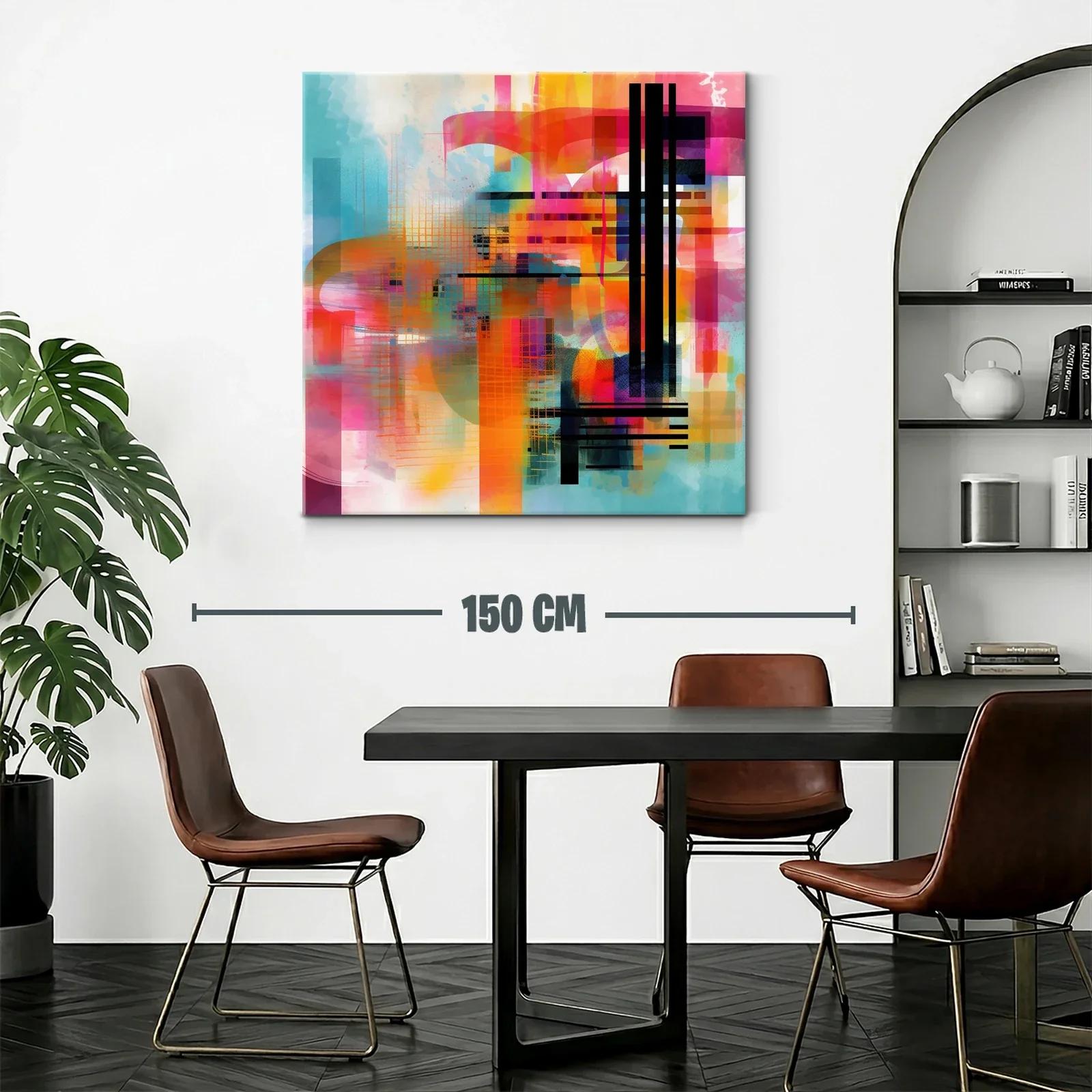 Cuadro abstracto en vibrantes tonos cálidos y fríos modernos — miniatura 2