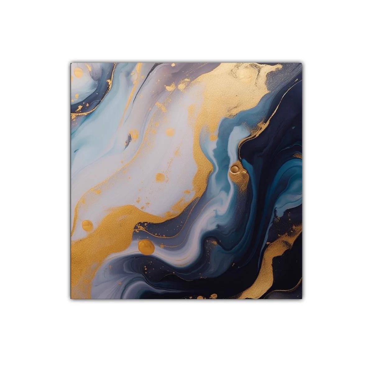 Cuadro abstracto con tonos azules y dorados luminosos