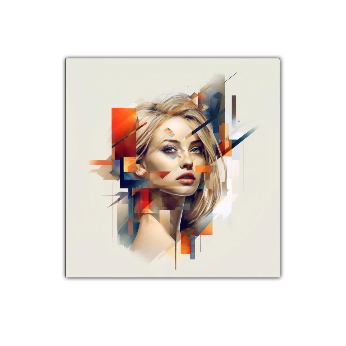 Retrato abstracto femenino con tonos cálidos y fríos