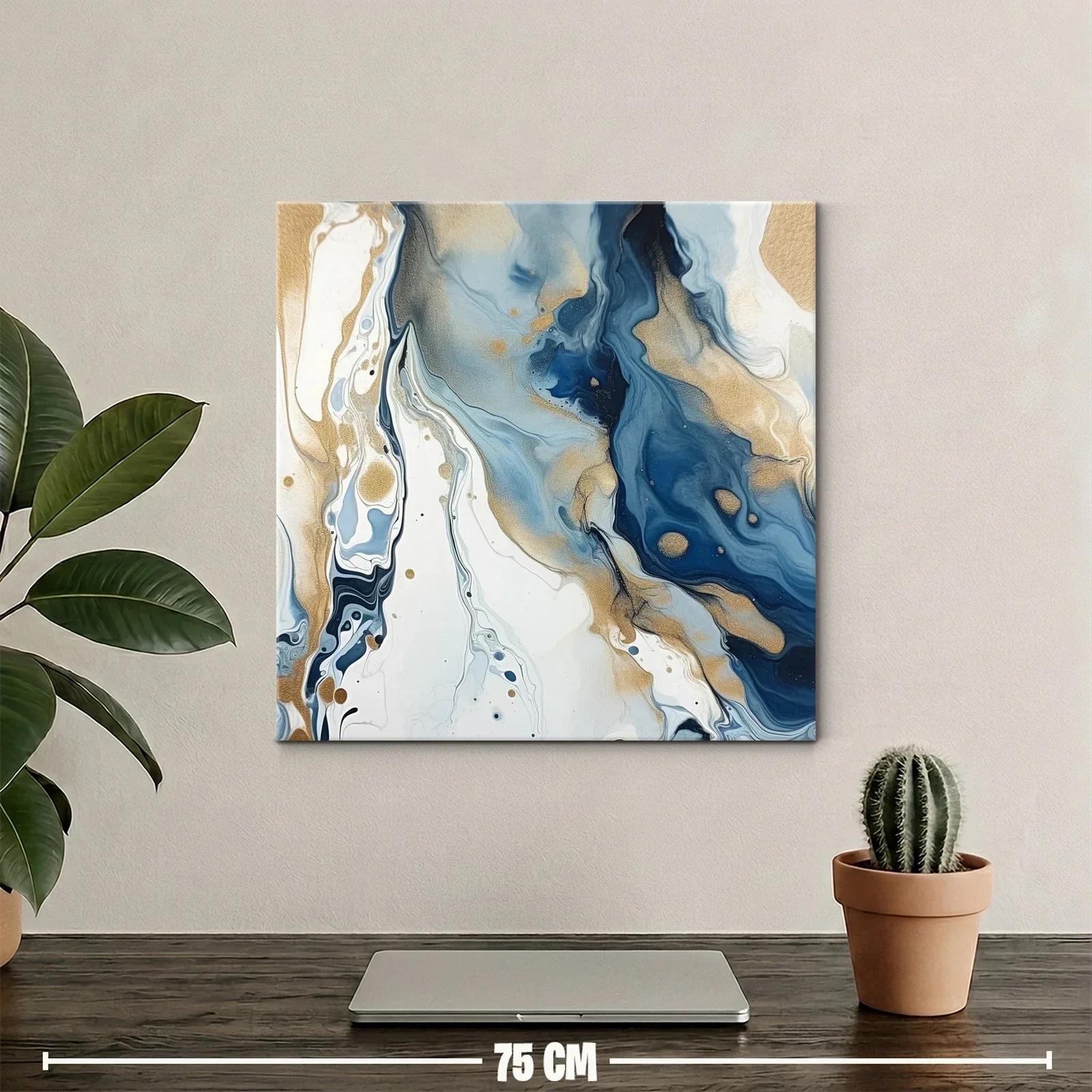 Cuadro abstracto en tonos azules y dorados fluidos — miniatura 2