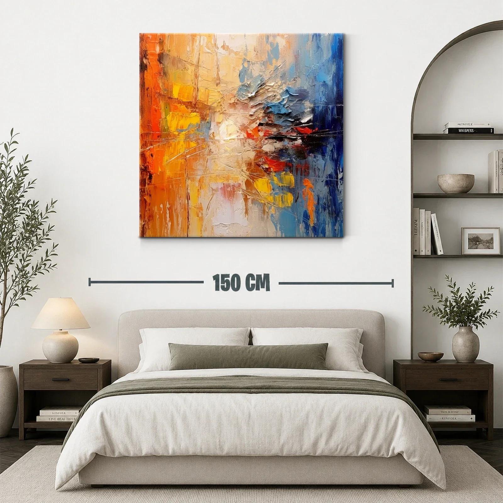 Cuadro abstracto con vibrantes contrastes en tonos cálidos y fríos — miniatura 3