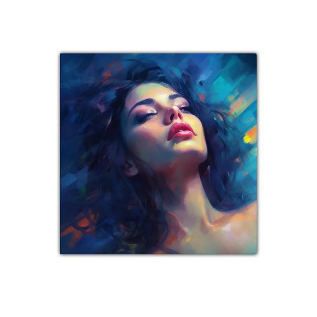 Rostro femenino con expresión serena y colorida vibrante