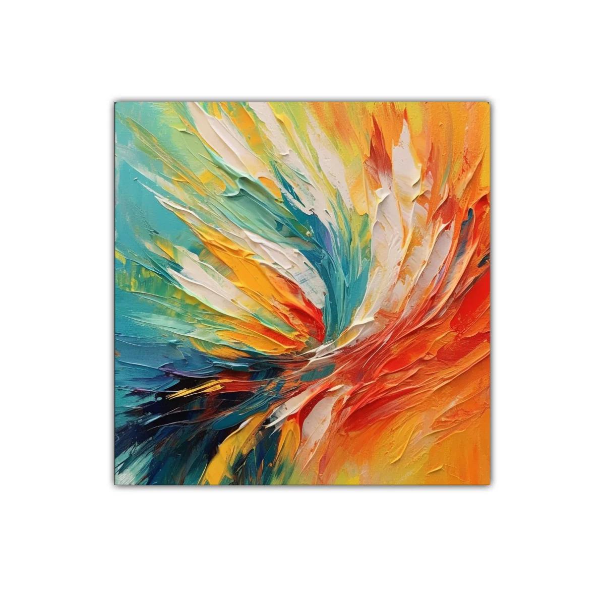 Cuadro abstracto con explosión vibrante de colores cálidos y fríos — imagen principal