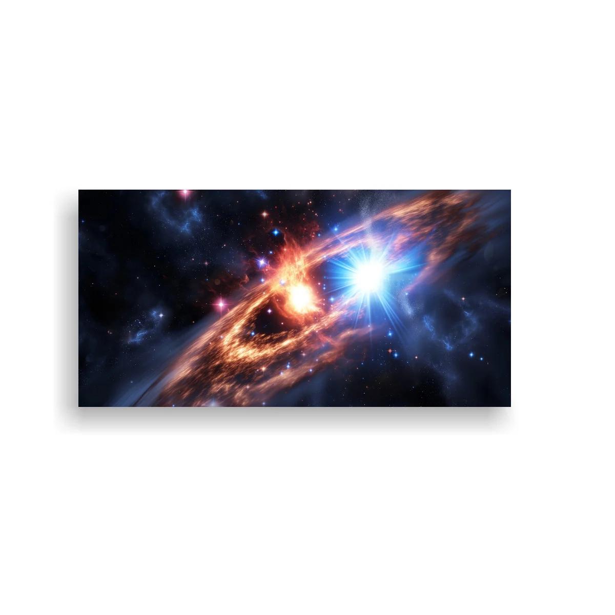 Cuadro galaxia espiral con núcleo brillante y destello azul — imagen principal