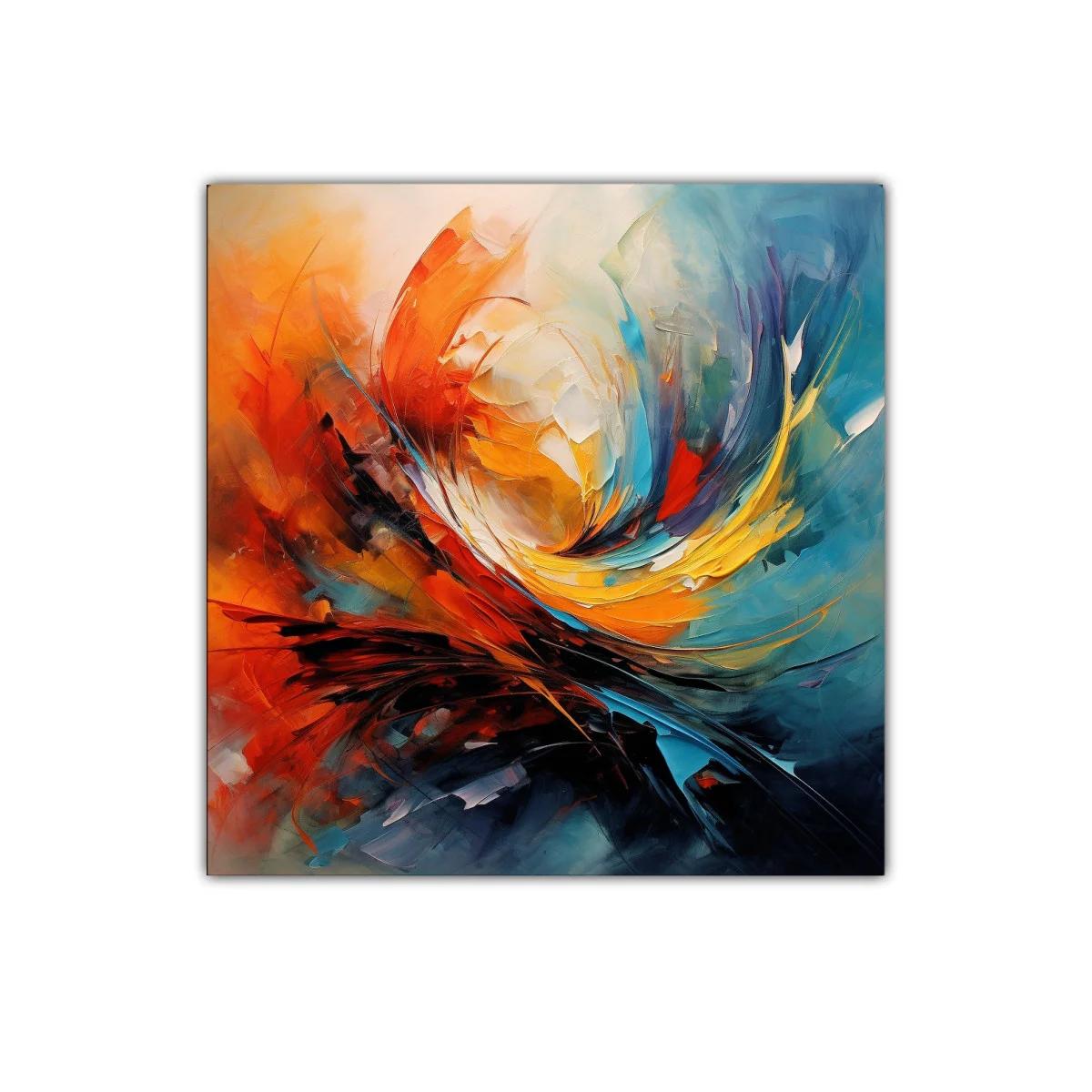 Cuadro abstracto con explosión de colores cálidos y fríos — miniatura 1