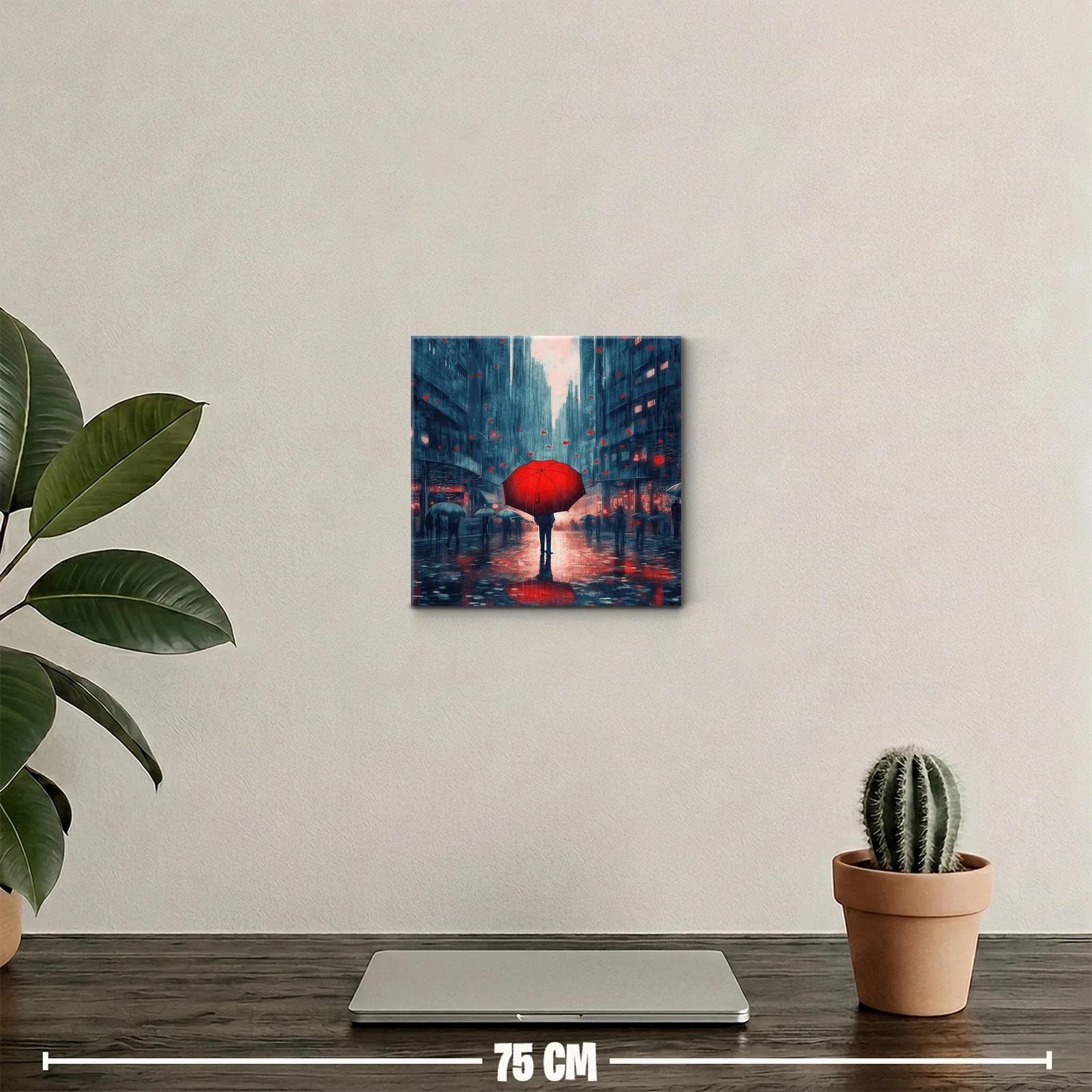 Contraste Urbano con Paraguas Rojo en Ciudad Nocturna — miniatura 2