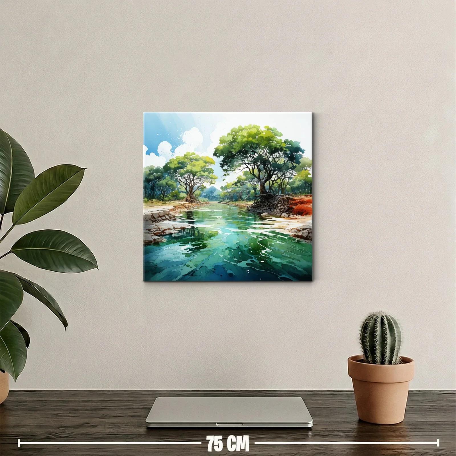 Paisaje natural con río y árboles frondosos verdes — miniatura 2