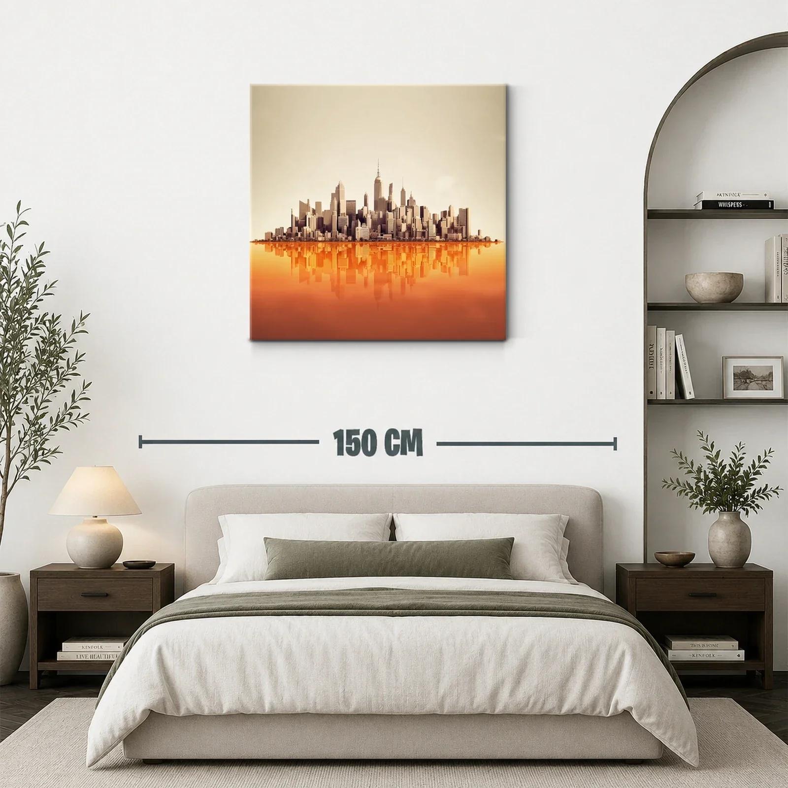 Ciudad moderna con reflejo en tonos cálidos — miniatura 3
