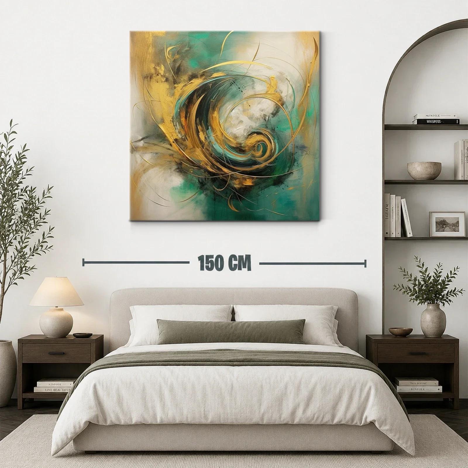 Cuadro abstracto con energía y movimiento en tonos dorados — miniatura 3