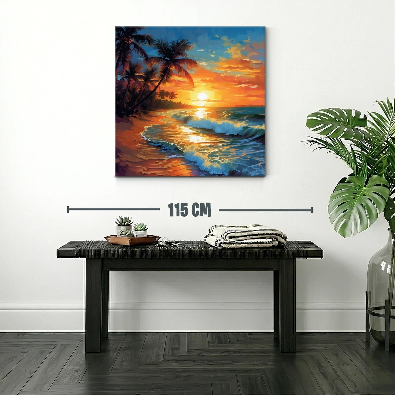Atardecer tropical con palmeras y olas en la playa — miniatura 2