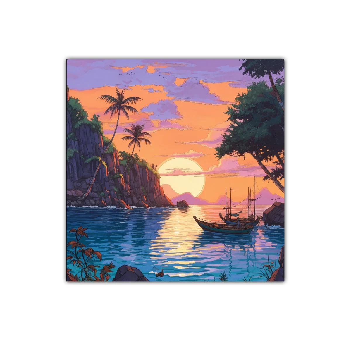Atardecer tropical con barcas en paisajes serenos — imagen principal