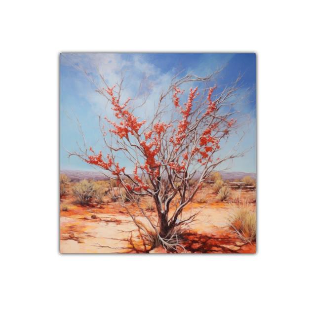 Rama de arbusto con hojas secas en paisaje árido