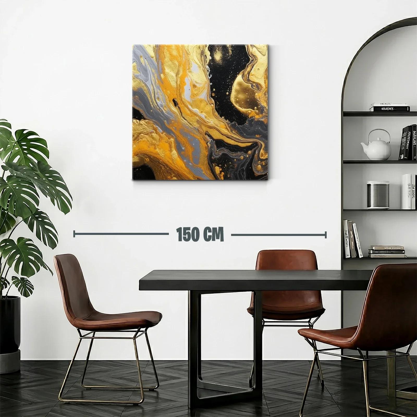 Cuadro abstracto con vibrantes tonos dorados y negros — miniatura 2