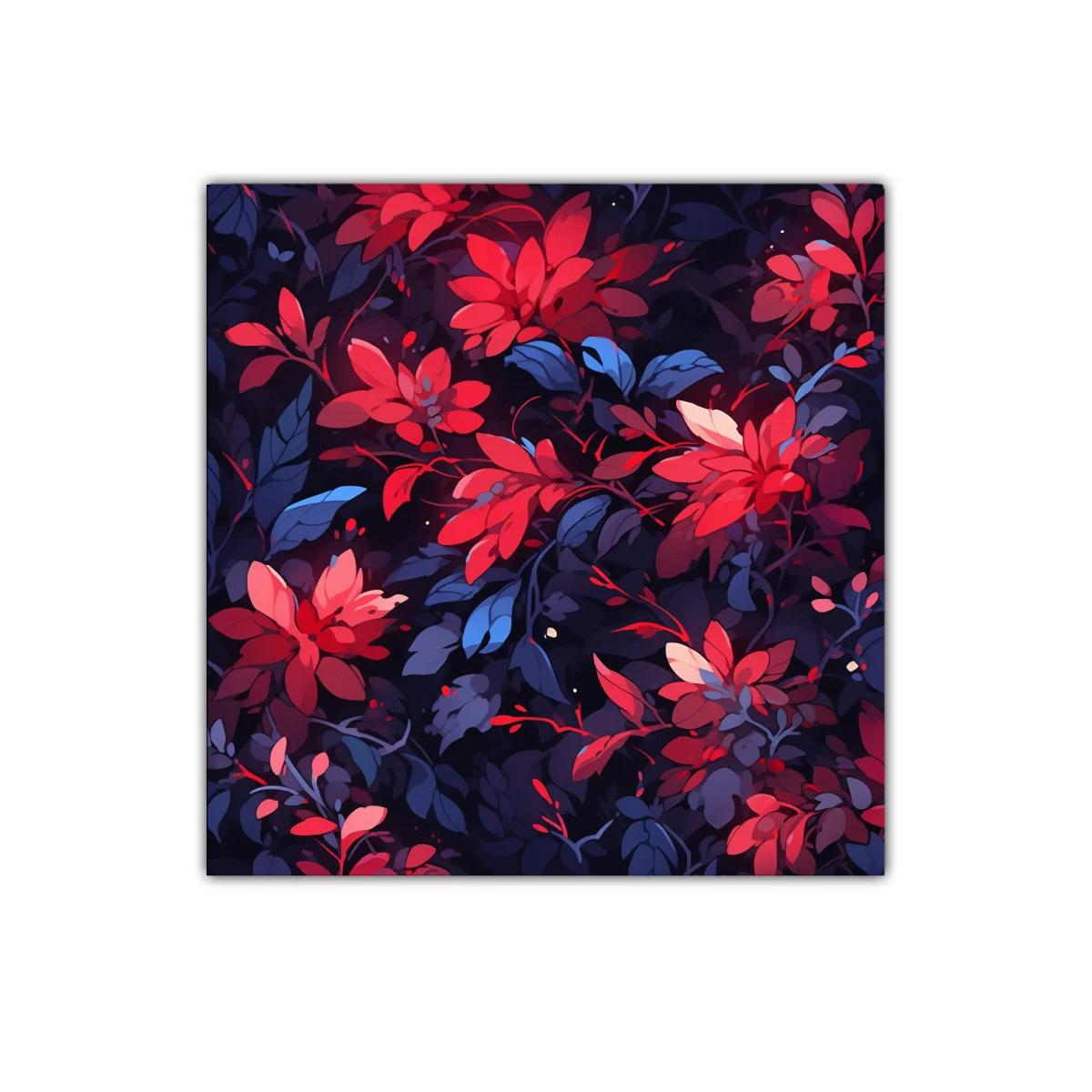 Cuadro floral vibrante en tonos rojos y azul oscuro — imagen principal