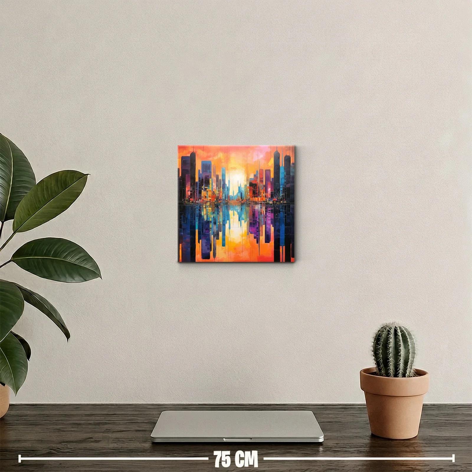 Atardecer vibrante en ciudad reflejada en agua — miniatura 2