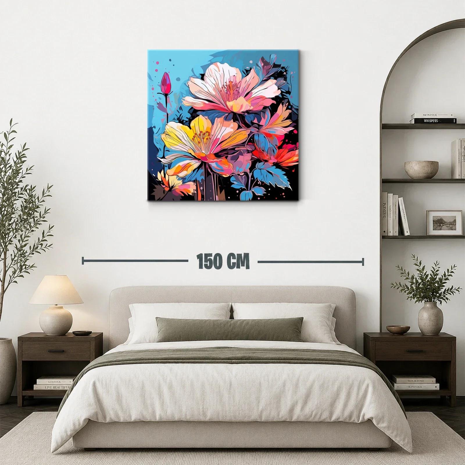 Cuadro floral con vibrantes tonos azules y rosas — miniatura 3