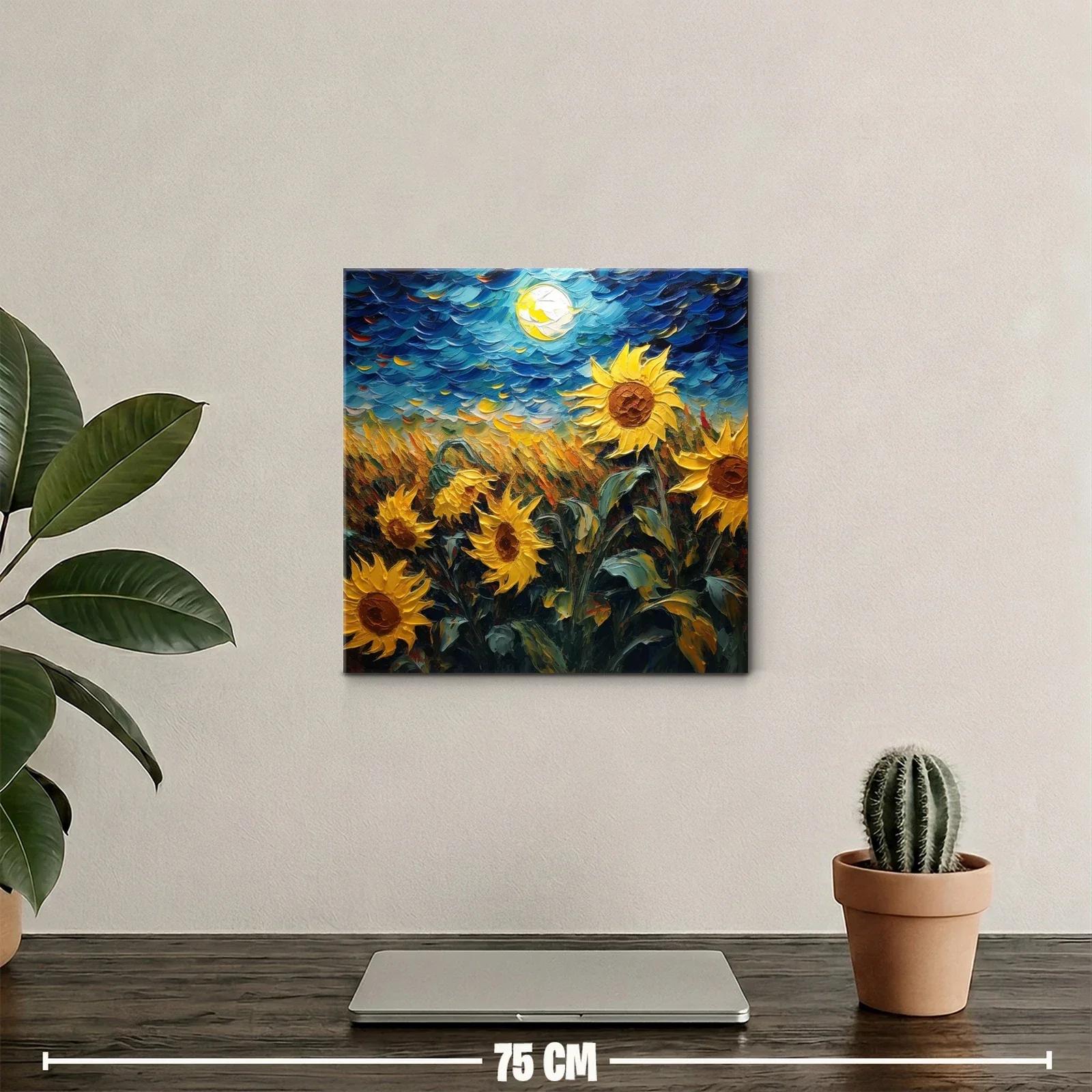 Campo de girasoles vibrantes bajo cielo nocturno brillante — miniatura 2