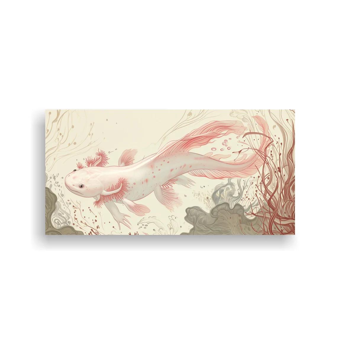 Cuadro ajolote rosado con branquias plumosas