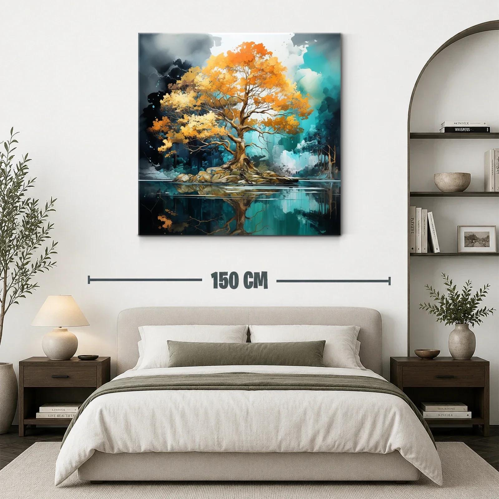 Árbol dorado reflejado en lago sereno y mágico — miniatura 3