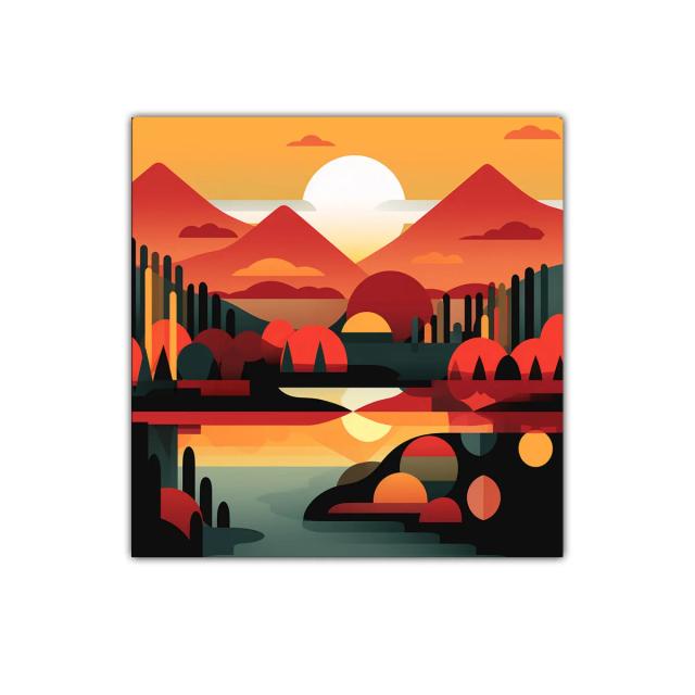 Paisaje geométrico en tonos cálidos al atardecer