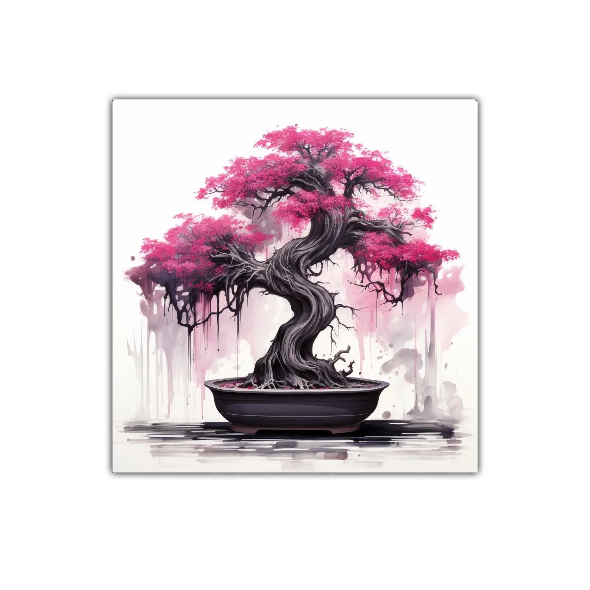 Árbol Bonsái con Flores Rosadas en Composición Artística