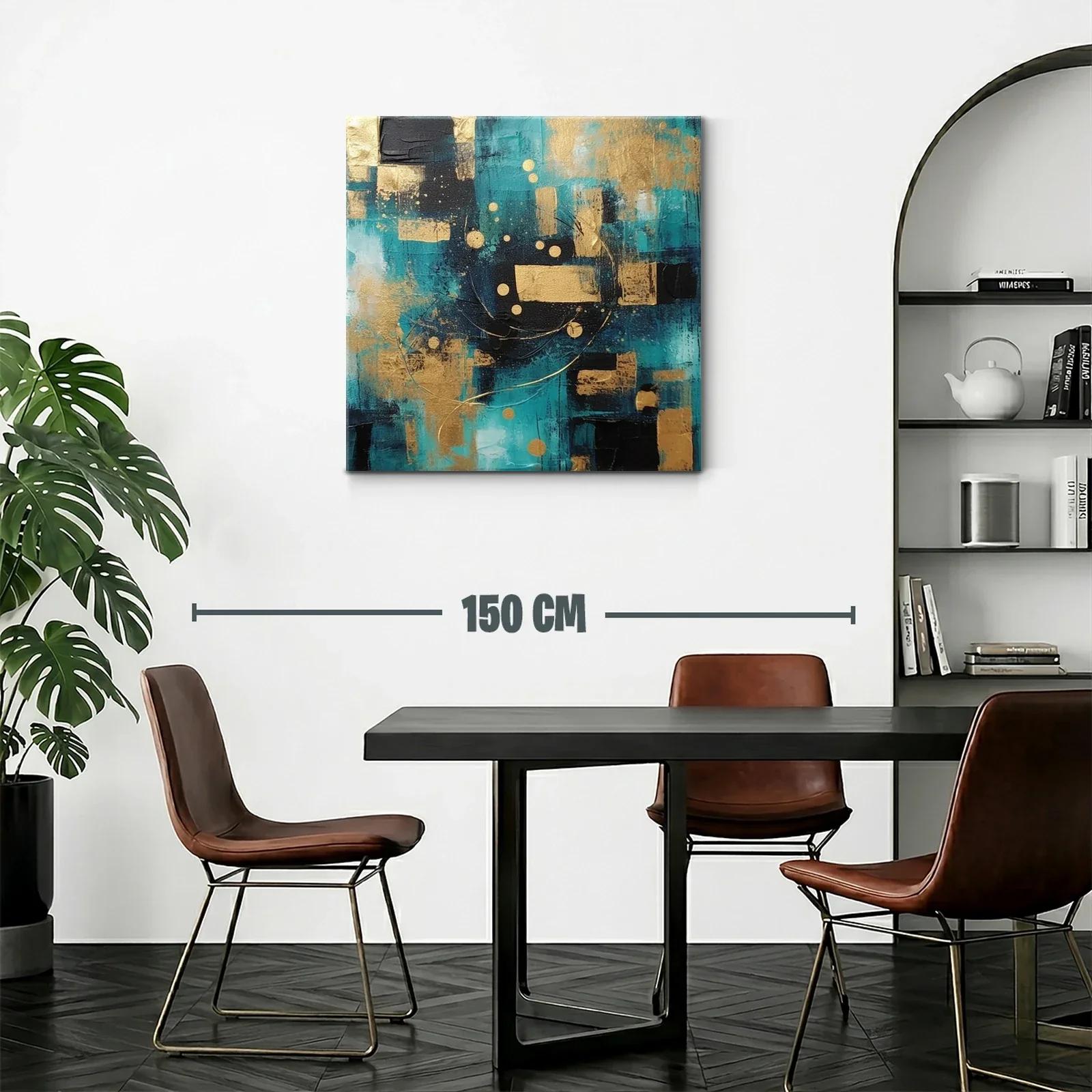 Cuadro abstracto con tonos azul turquesa y dorado — miniatura 2