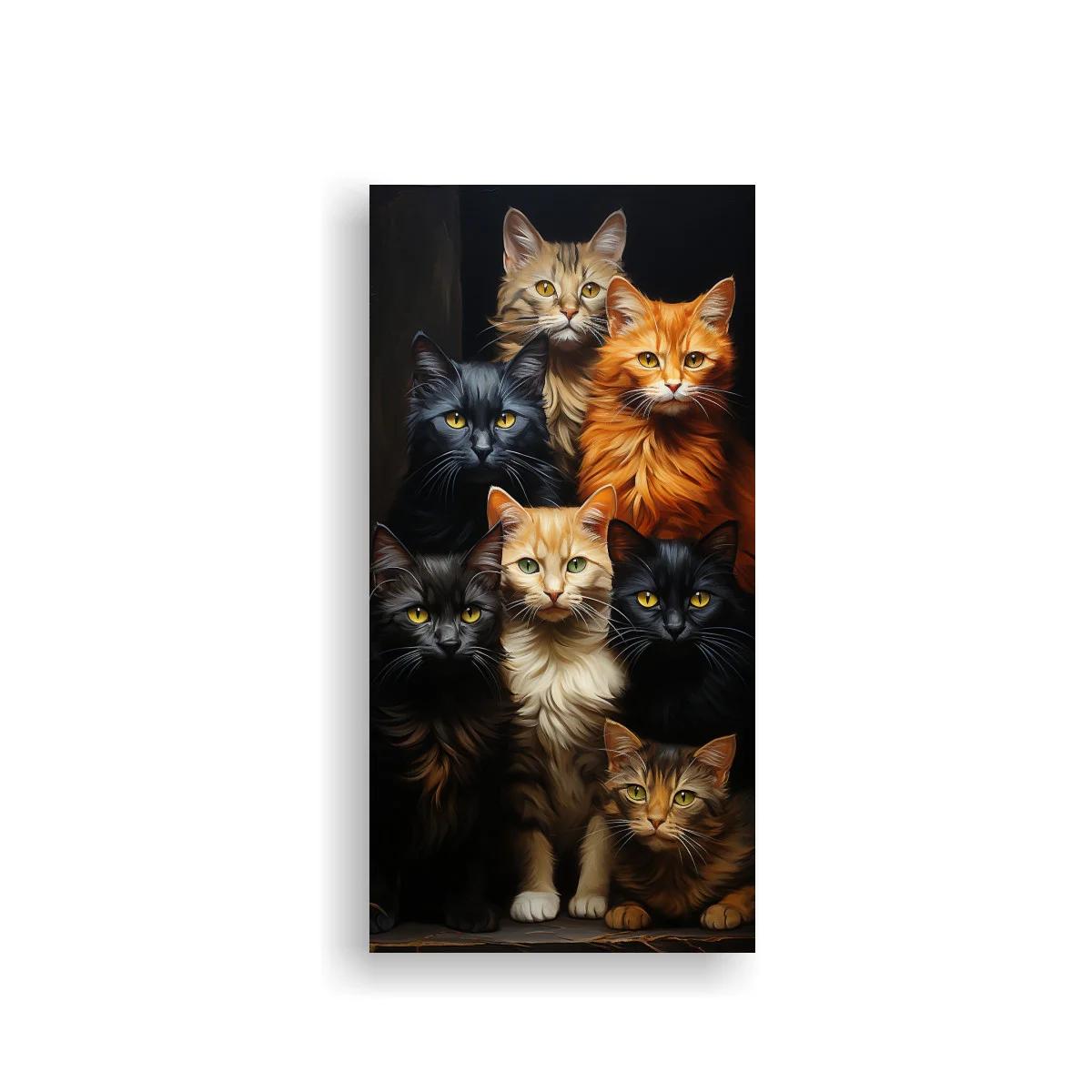 Cuadro grupo de gatos en retrato oscuro