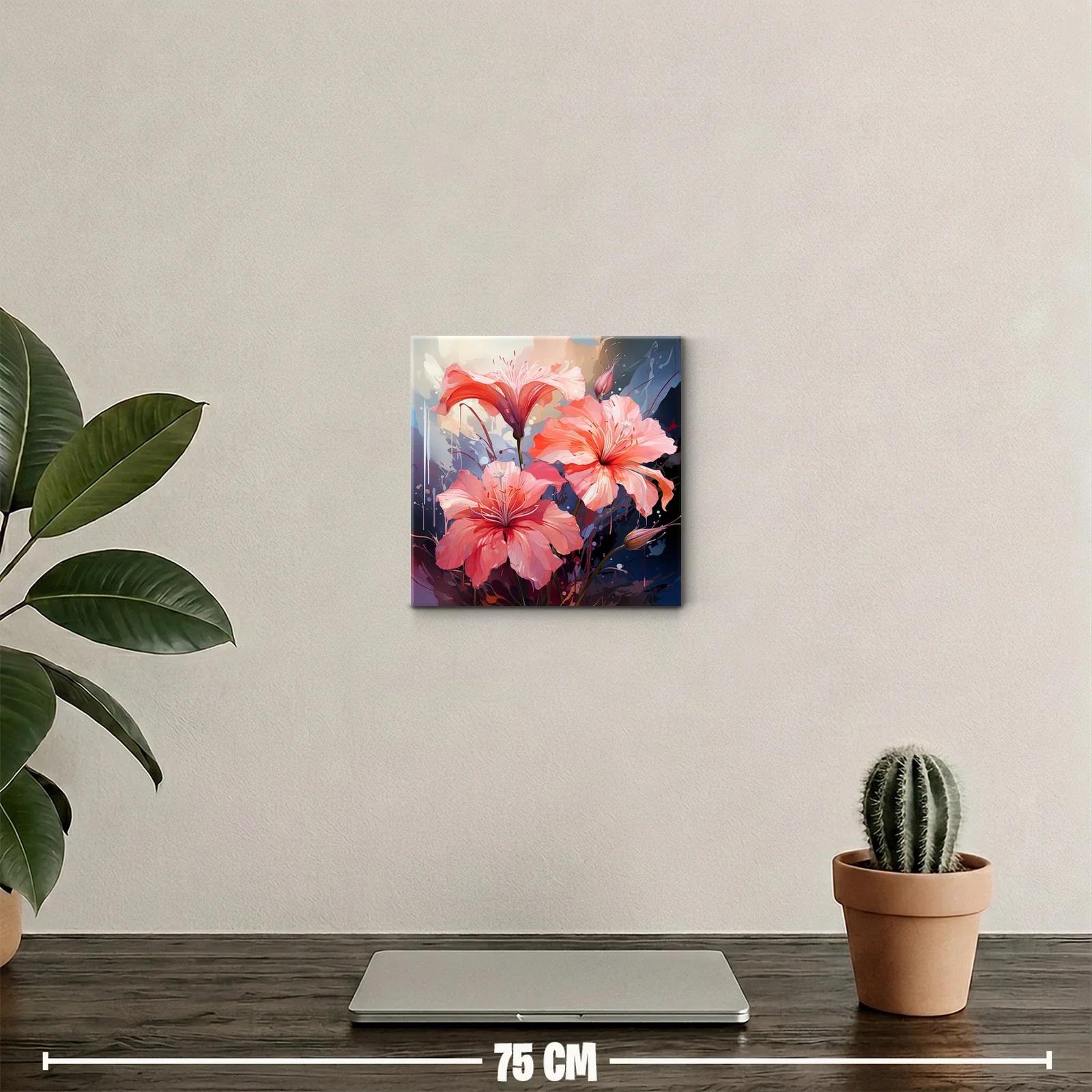Cuadro decorativo flores rosas vibrantes y detalles artísticos — miniatura 2