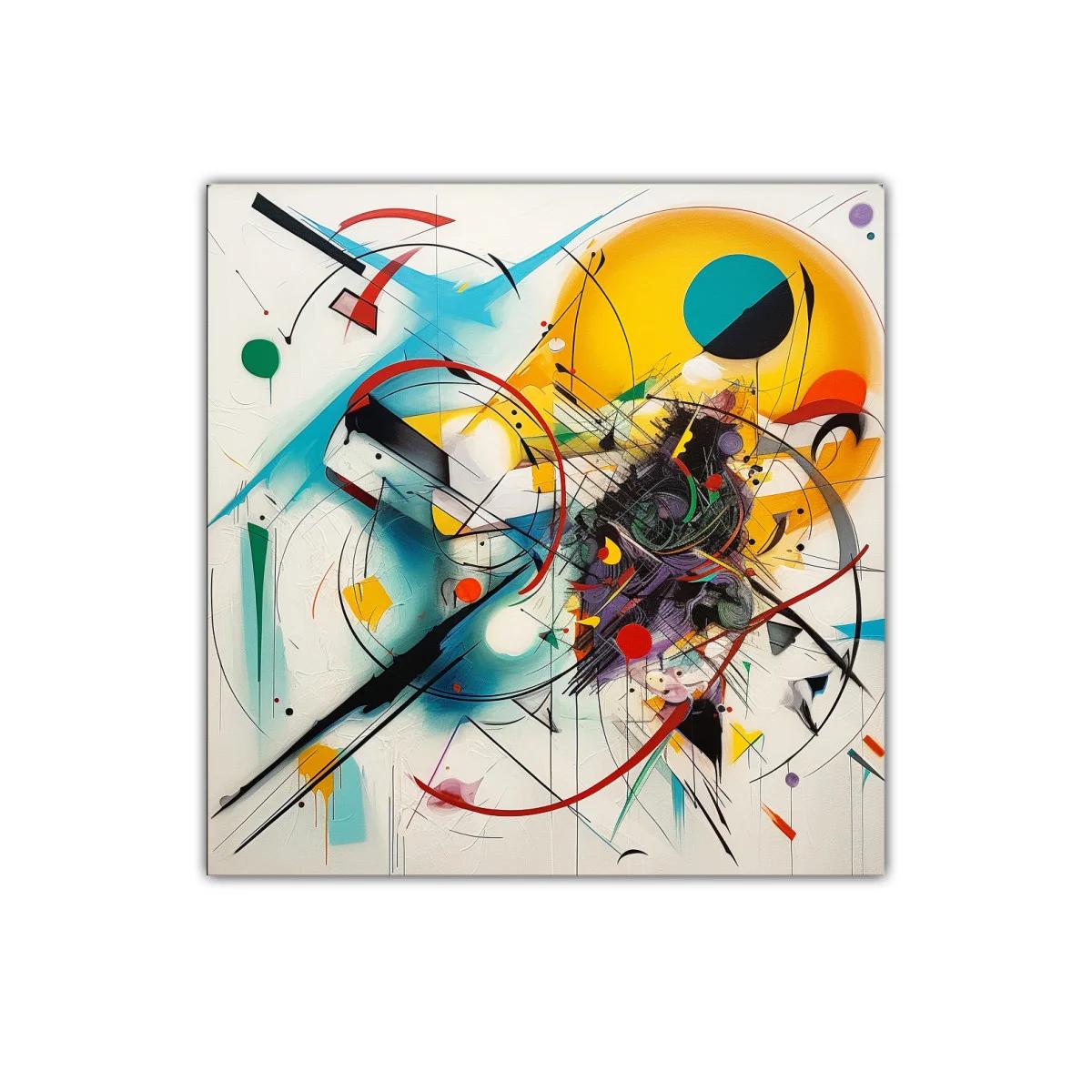 Cuadro abstracto con formas circulares y colores vibrantes