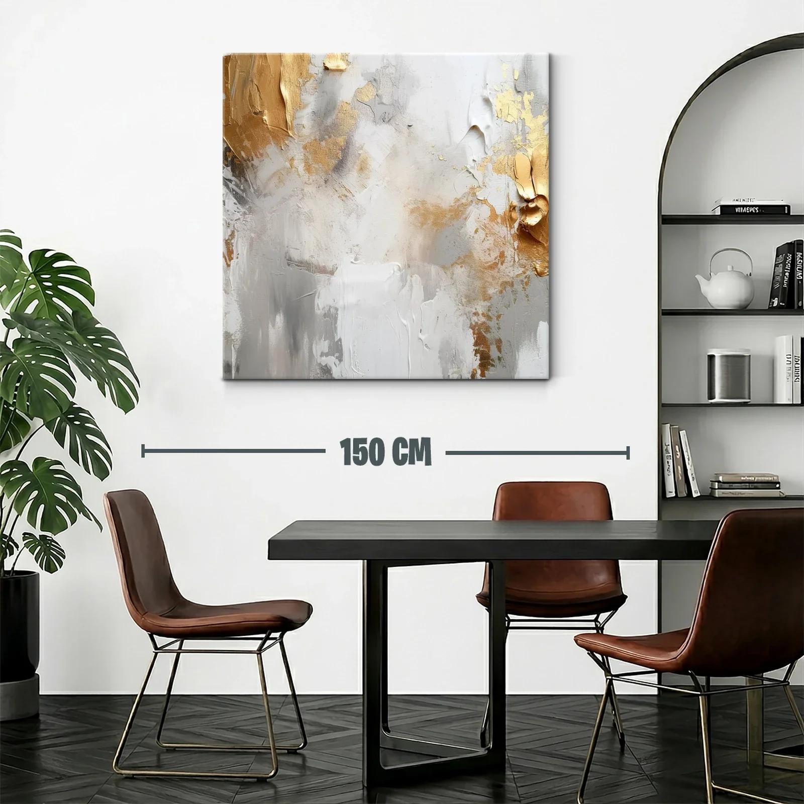 Cuadro abstracto con tonos dorados y neutros elegantes — miniatura 2