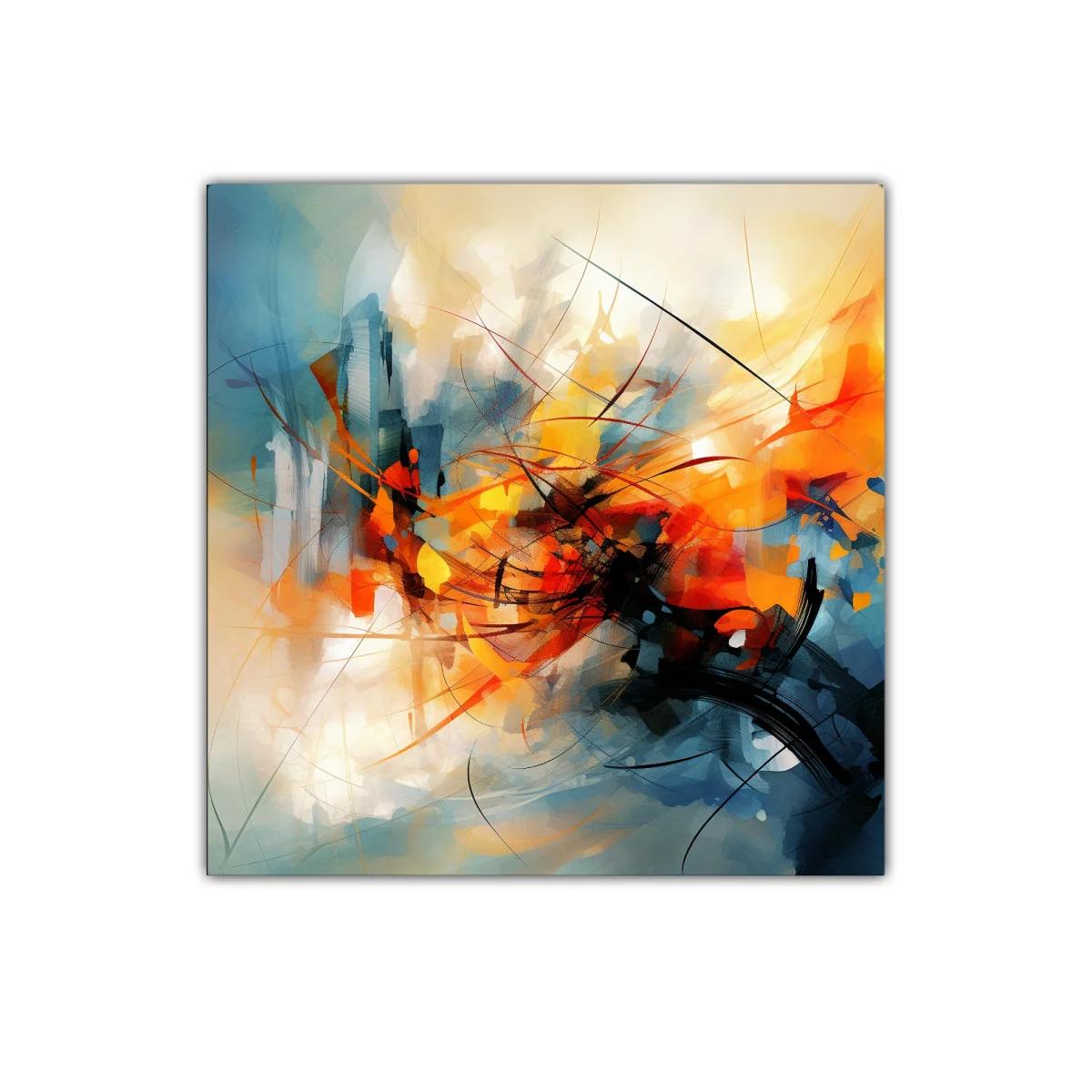 Cuadro abstracto con vibrantes tonos anaranjados y azules dinámicos — imagen principal