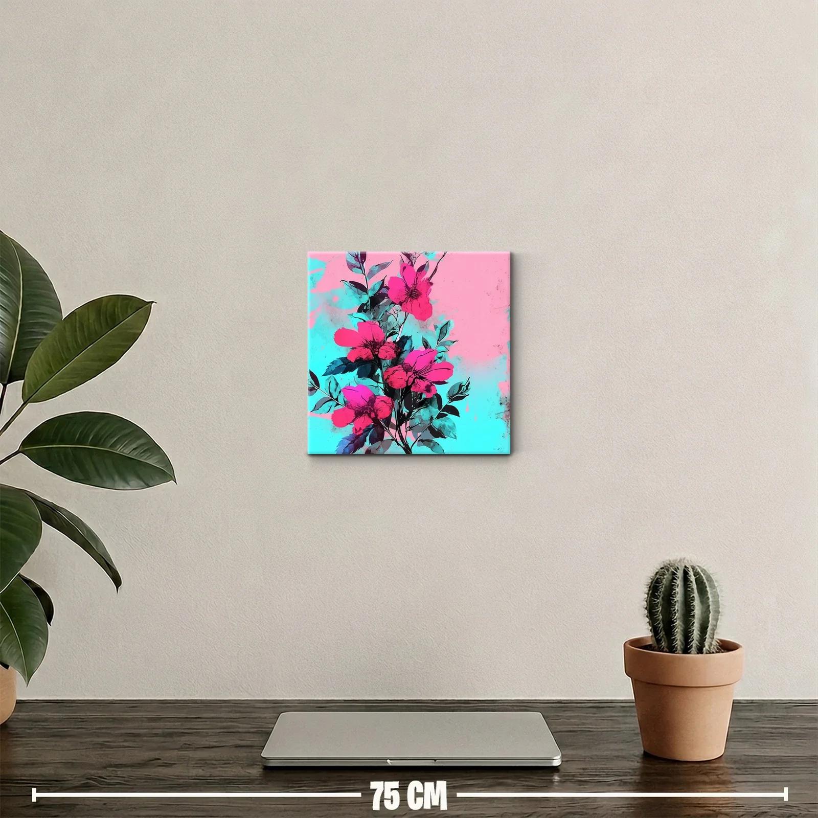 Cuadro moderno con flores vibrantes en fondo pastel — miniatura 2