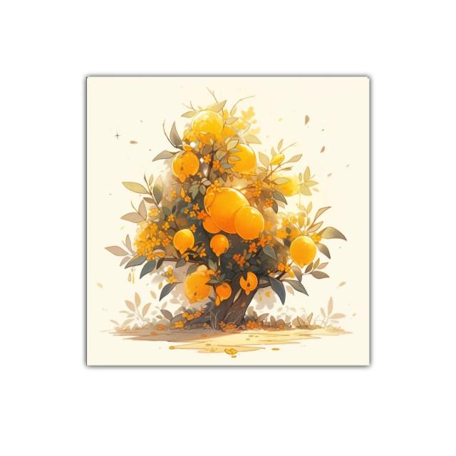 Cuadro decorativo con árbol de frutos dorados y flores