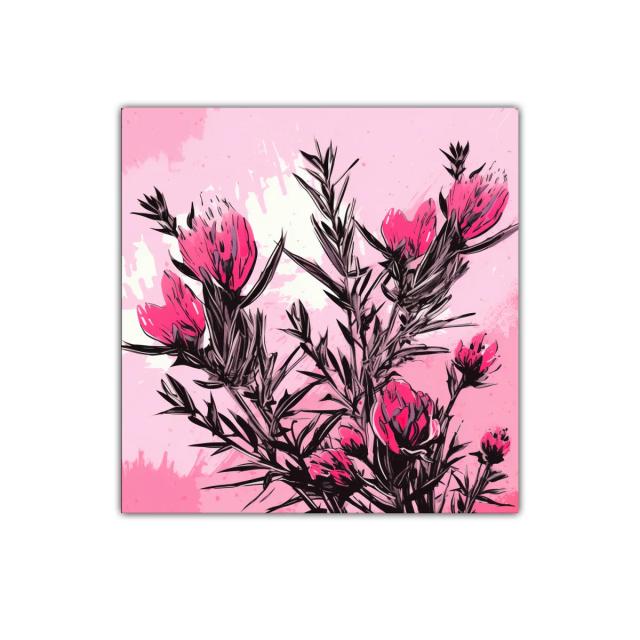 Cuadro decorativo con delicadas flores en tonos rosa y negro