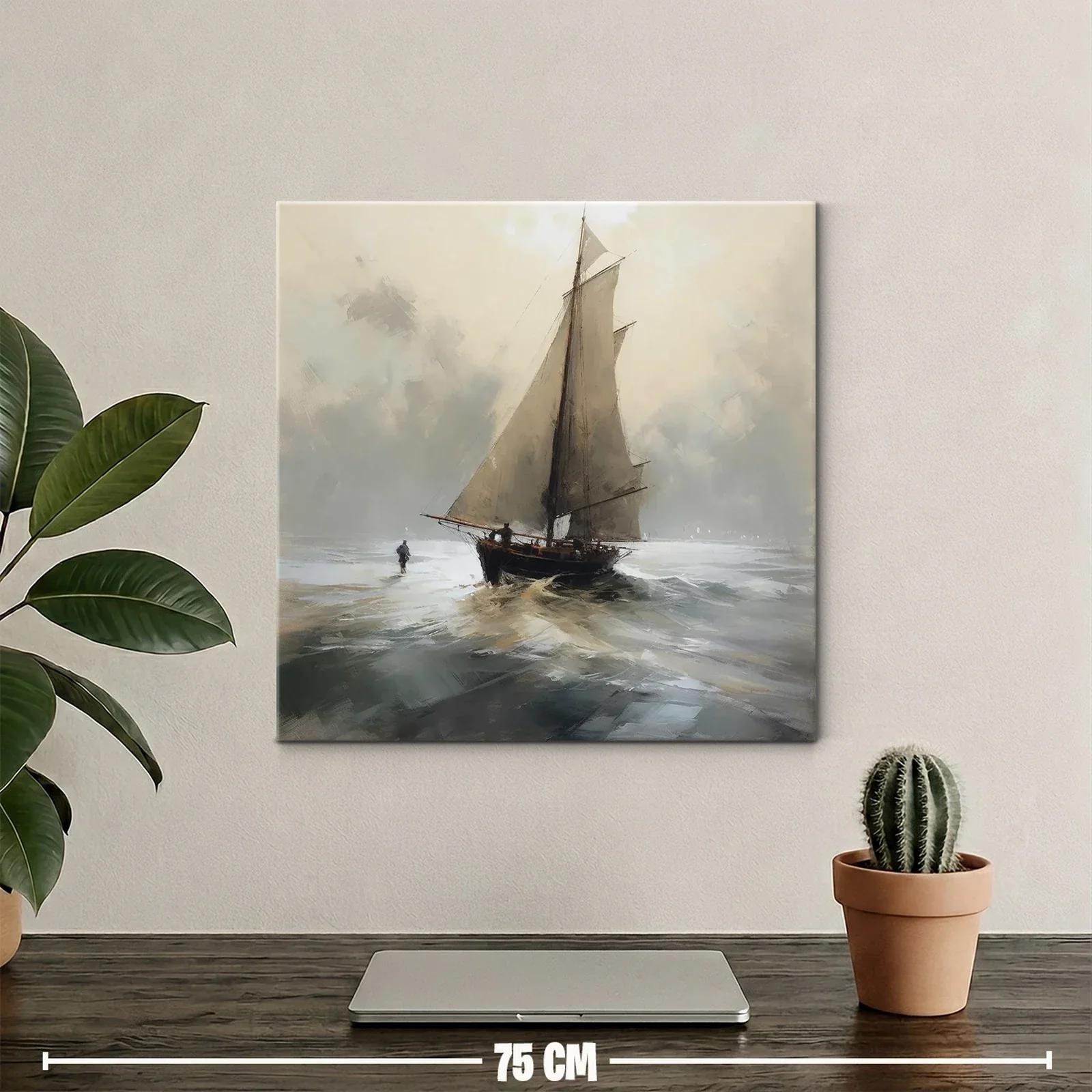 Velero navegando en mar sereno con atmósfera brumosa — miniatura 2