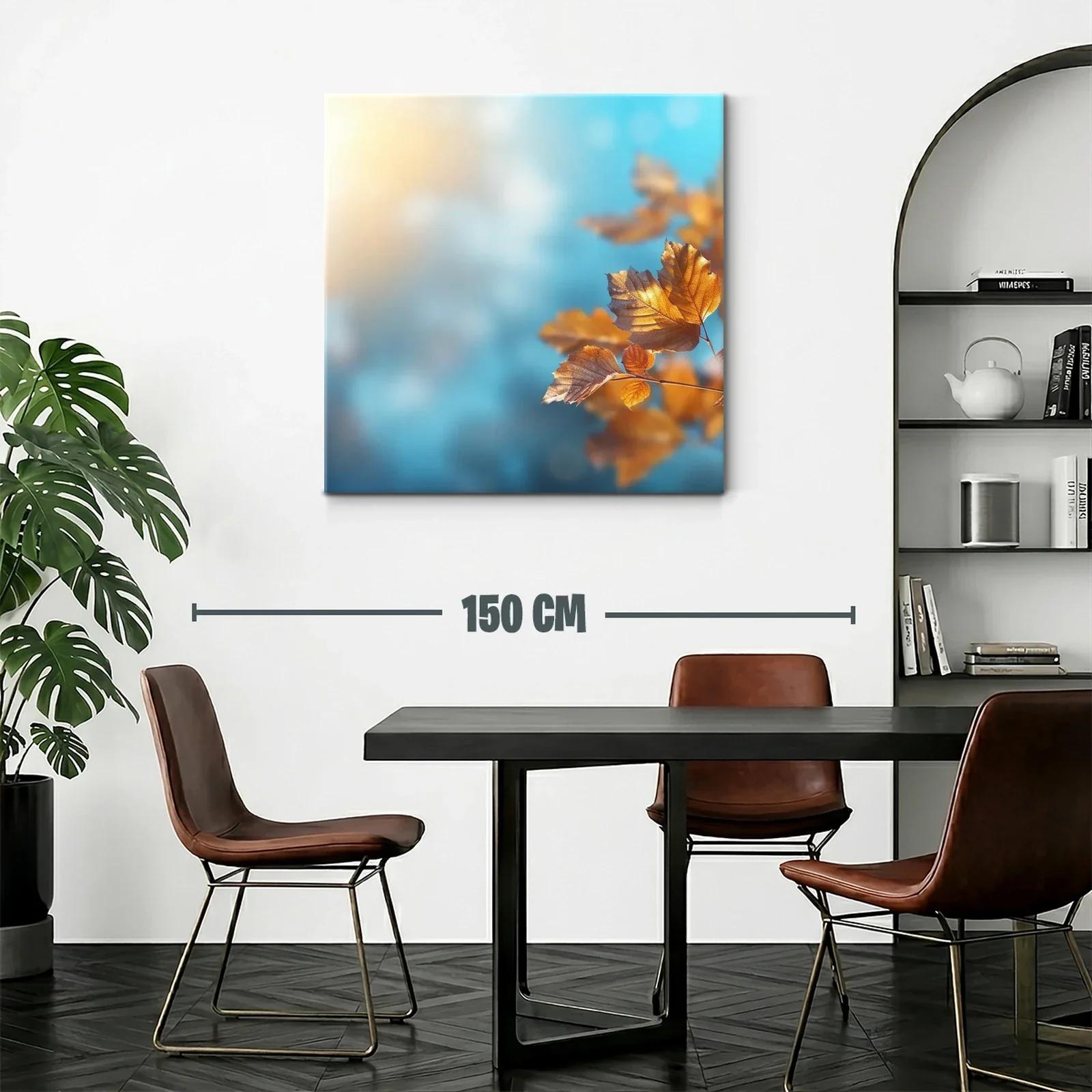 Hojas otoñales con fondo difuminado azul y luz cálida — miniatura 2