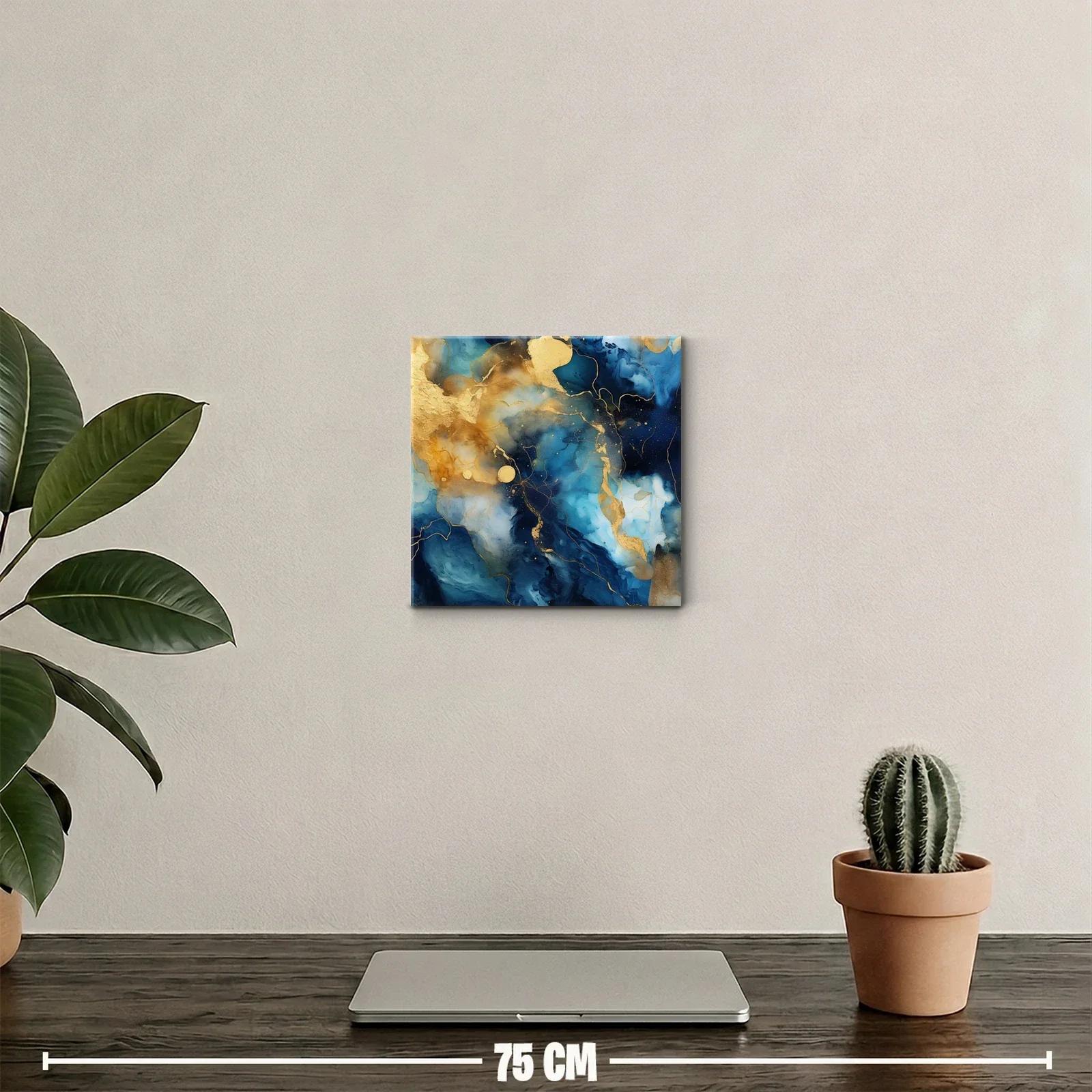 Cuadro abstracto en tonos azules y dorados con textura fluida — miniatura 2