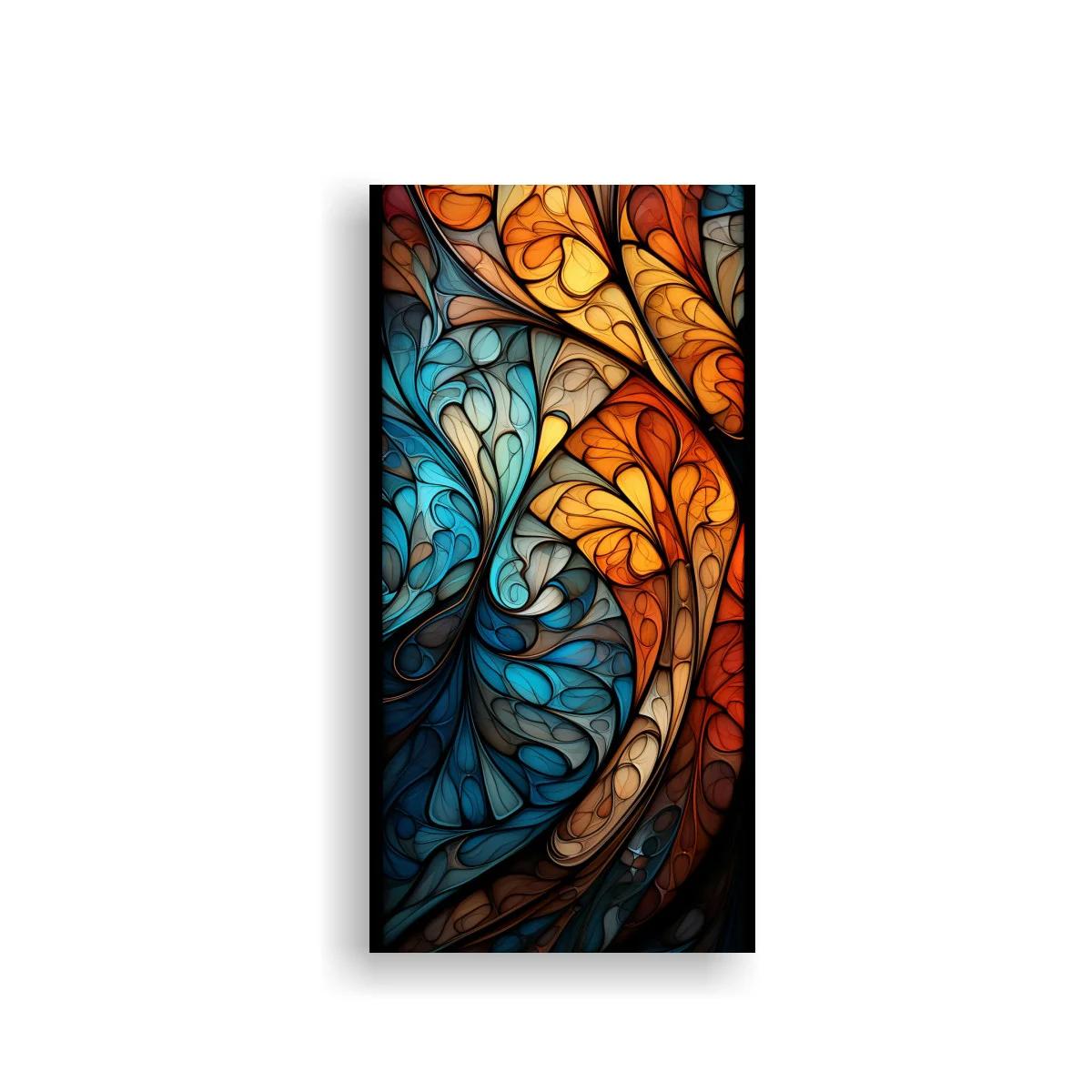 Cuadro vidrieras abstractas en espiral en azul y ámbar