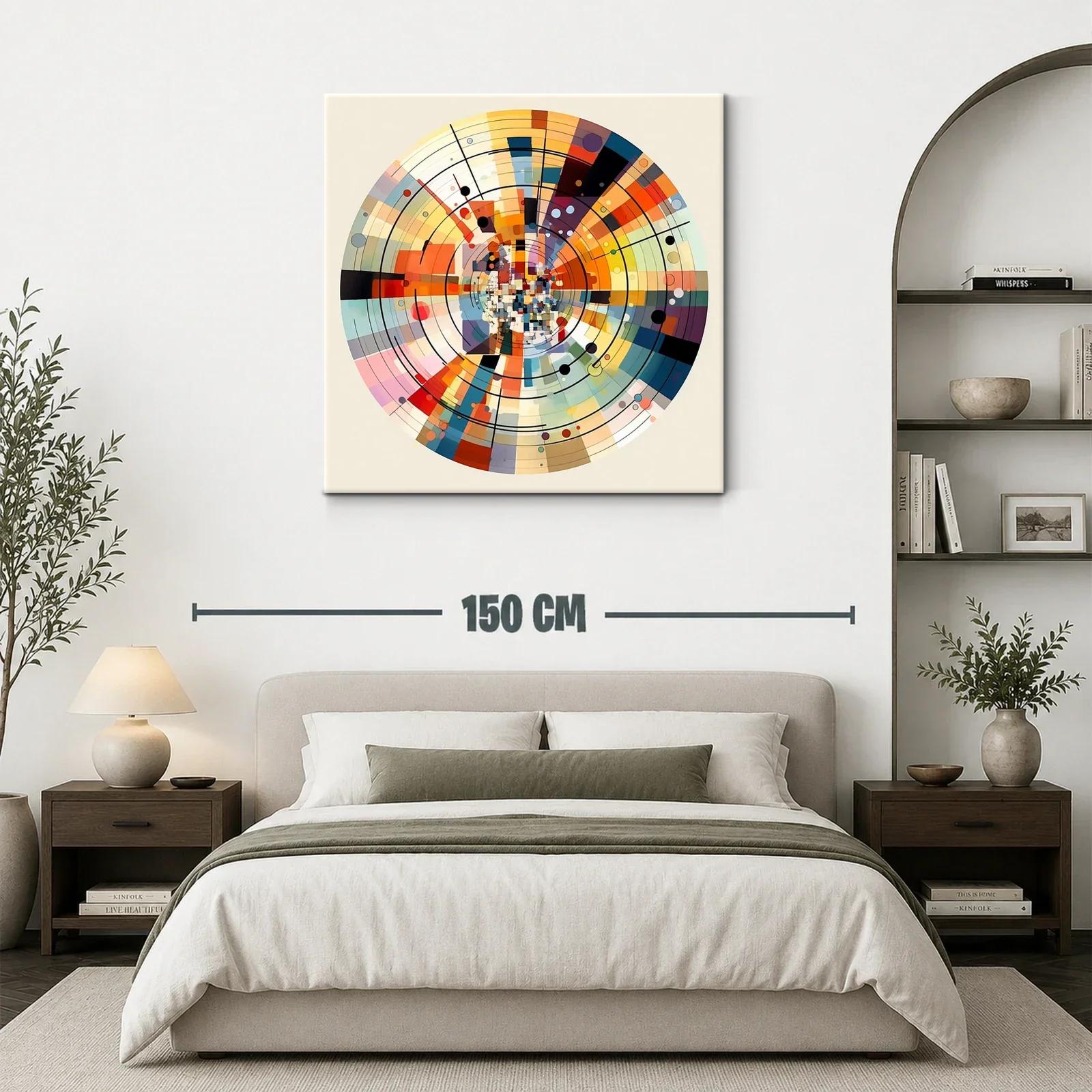 Cuadro abstracto circular con tonos cálidos y fríos modernos — miniatura 3