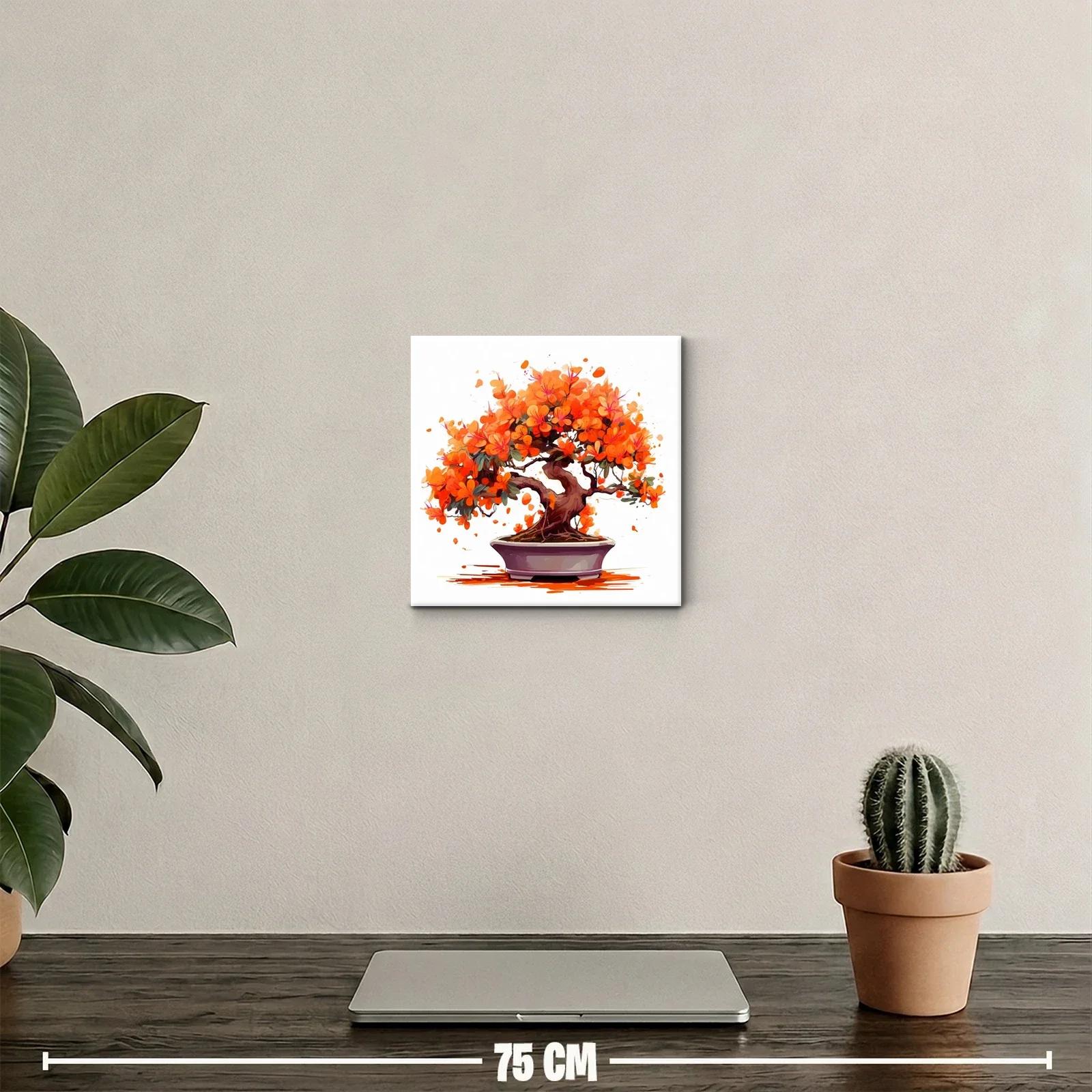Cuadro decorativo con bonsái de flores naranjas vibrantes — miniatura 2