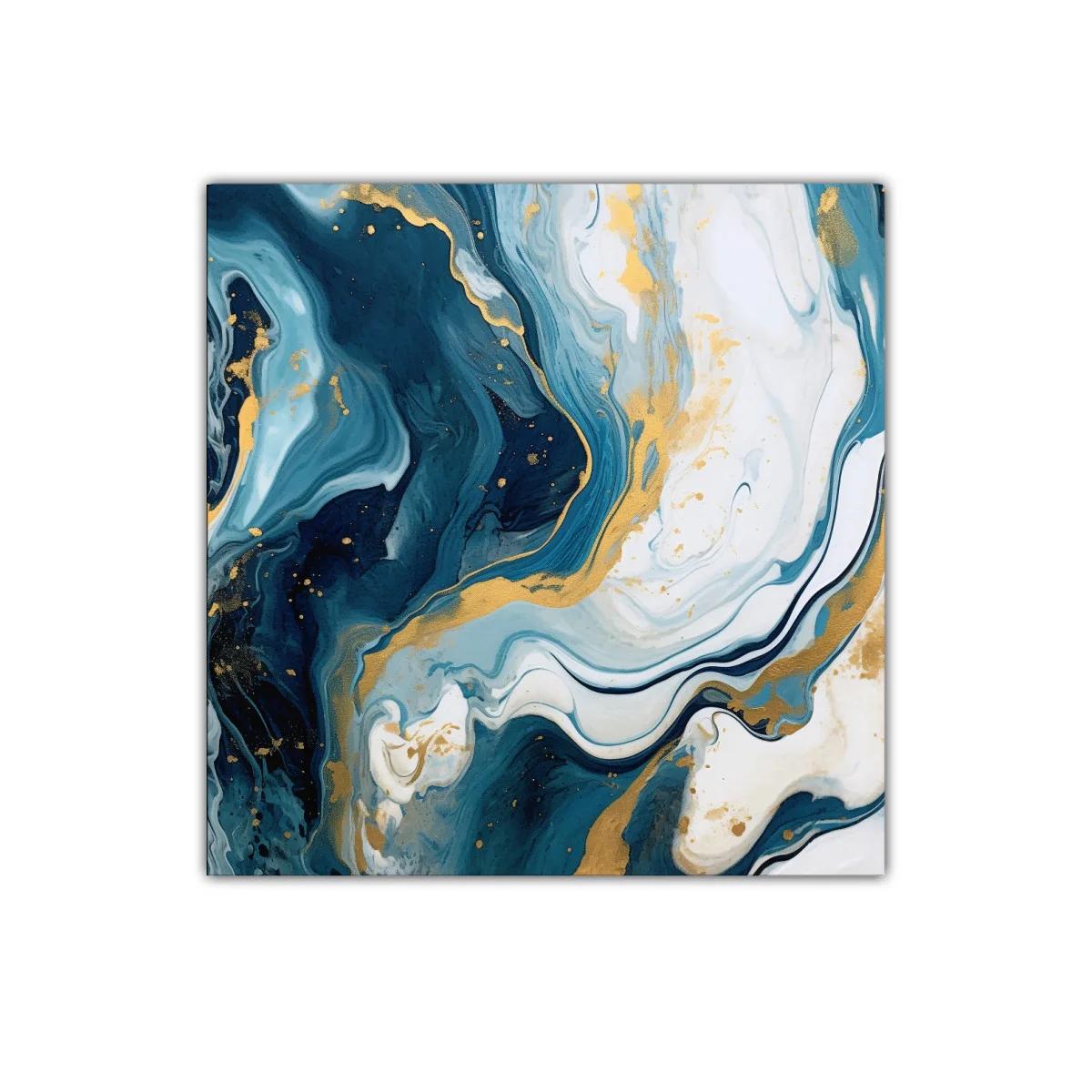 Cuadro decorativo con diseño abstracto en tonos azules y dorados — miniatura 1