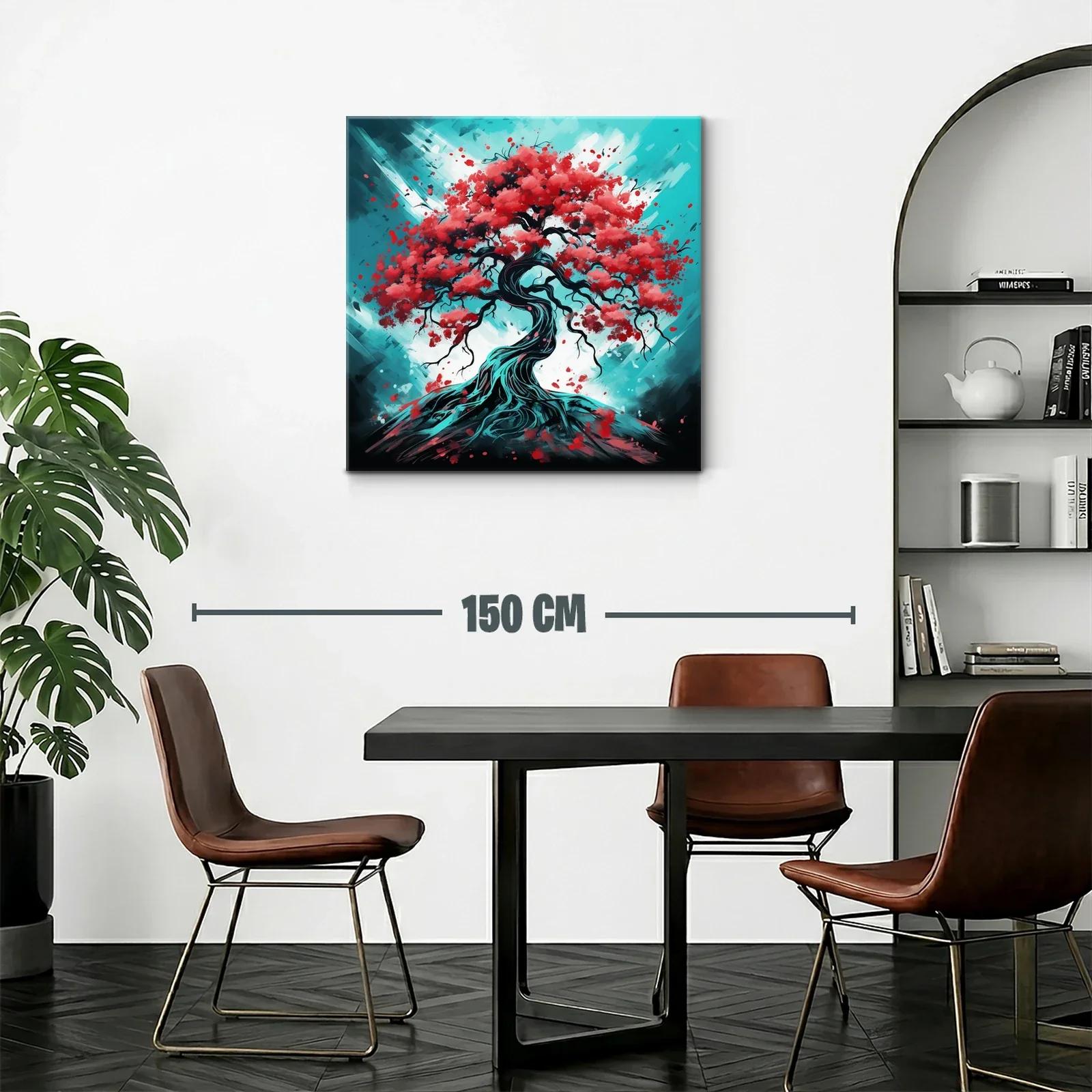 Árbol con hojas rojas sobre fondo azul vibrante — miniatura 2