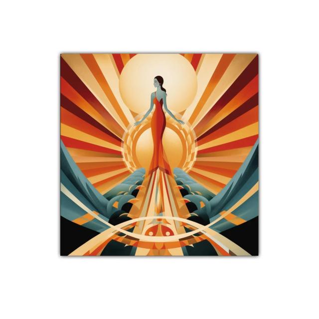 Figura femenina en el resplandor de sol radiante