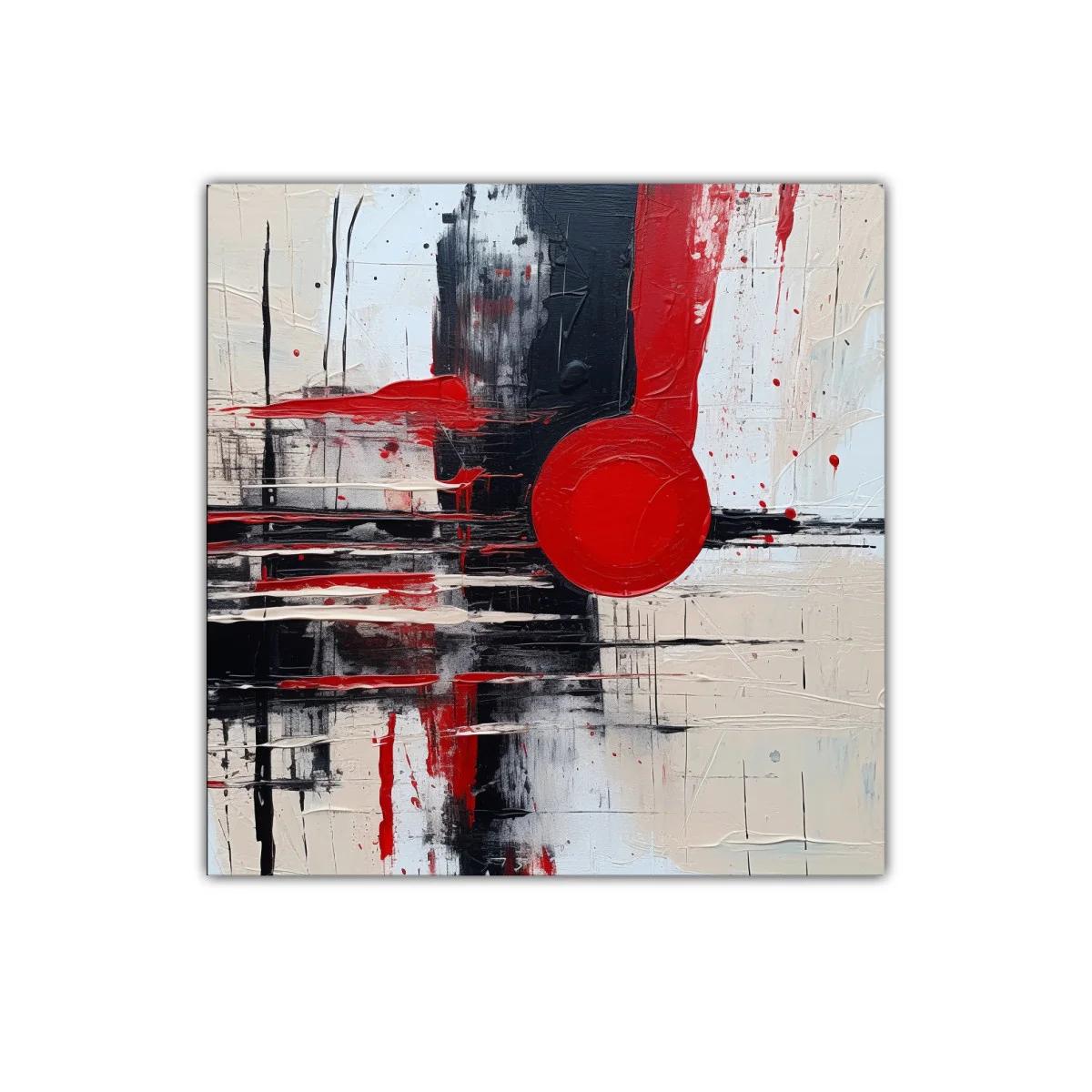 Cuadro decorativo abstracto en rojo negro y blanco vibrante
