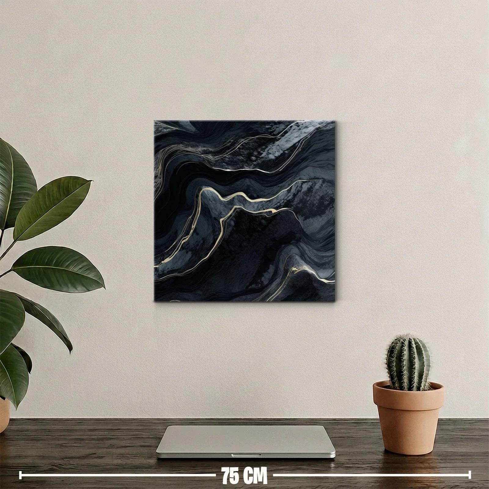Cuadro abstracto en tonos oscuros con detalles dorados — miniatura 2
